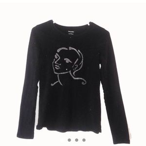 black long sleeve face silver shirt